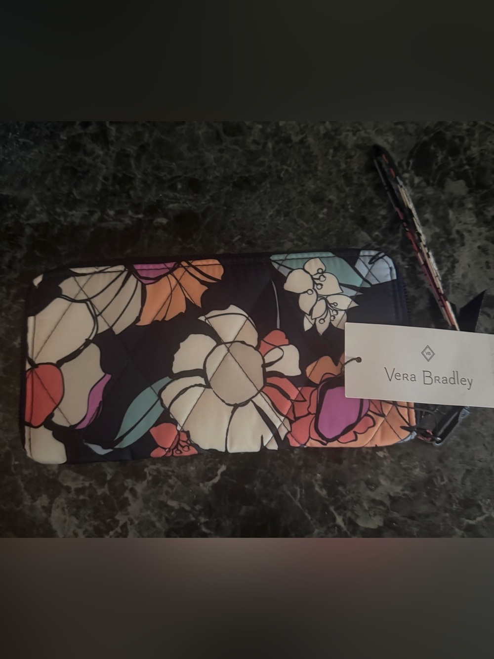 Vera Bradley Black Floral Zip Wristlet with Colorful Blooms